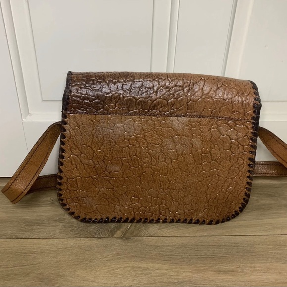 Vintage Leather Western Style Shoulder Bag Brown Hippie Boho Tassel 70s Stiff - Picture 4 of 7